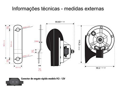Buzina Eletromagnética Individual 415 Hz 12V. Conector FCI - B59 BZM