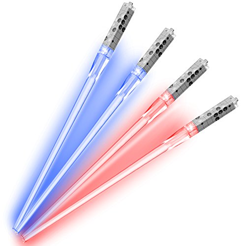 Lightsaber Chopsticks Light Saber Chopsticks Light Up Chop Sticks Reusable Funny Gift for Party (2 pairs, Blue Red)