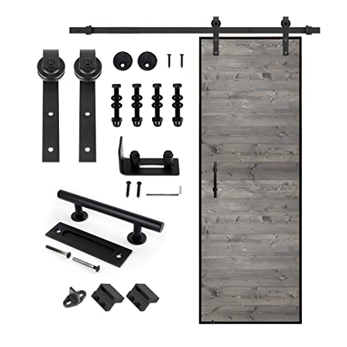 Image of S&Z tophand 28 in. x 84 Medium Gray Barn Door with 5FT Sliding Hardware Kit, 20 - 42in Stainless Steel Frame Modern Style Door /Sliding Door /Simple Assembly is Required