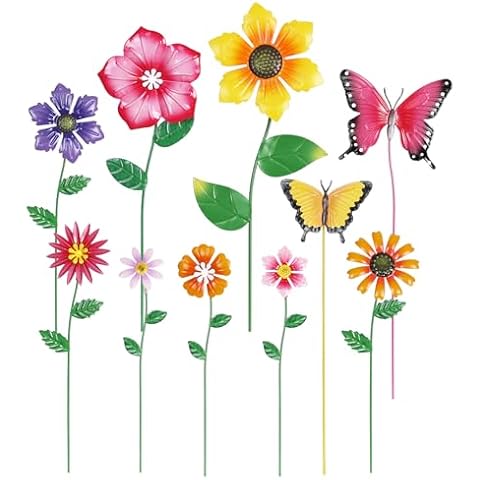 hogardeck Garden Decor for Outside, Set of 10 Metal Flowers Decorative Garden Stakes for Spring Decor, Yard Art Garden Decorations for Outdoor Lawn Porch Pathway (Multi-Color) (Color b) Cover