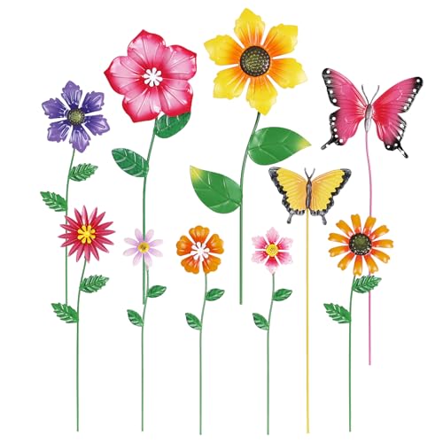 hogardeck Garden Decor for Outside, Set of 10 Metal Flowers Decor...
