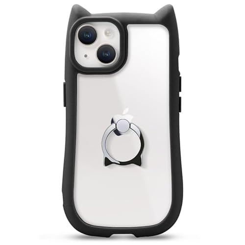 ZENIX DESIGN TECH iPhone15 Plus �p �P�[�X �w�� �����O�t�� �L�� �l�R�~�~ �X�^���h �ϏՌ� ZX-necoring (�u���b�N)