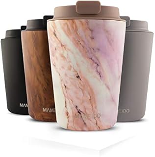 MAMEIDO Kubek termiczny 350 ml, 470 ml i 700 ml, szczelny, ze stali nierdzewnej, podwójne ścianki, izolowany, zabezpieczony przed wyciekiem, do kawy i herbaty (perłowy marmur, 350 ml)
