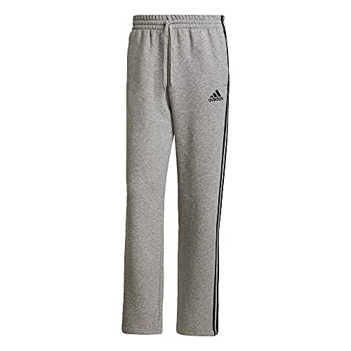 adidas Mens Essentials Fleece Open Hem 3-Stripes Pants Medium Grey Heather Small