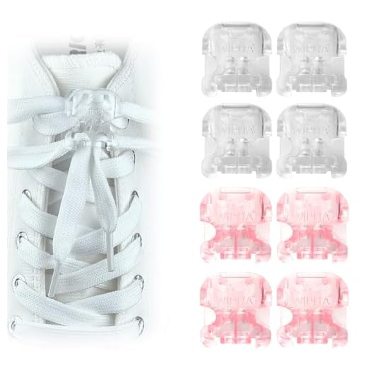 WIPHA No Tie Shoelace Locks Smart Buckle Laces for Kids Toddler and Adults， Lace Lock Clip for Sneakers, Boots (8 Pcs/4 Pairs White&Pink)