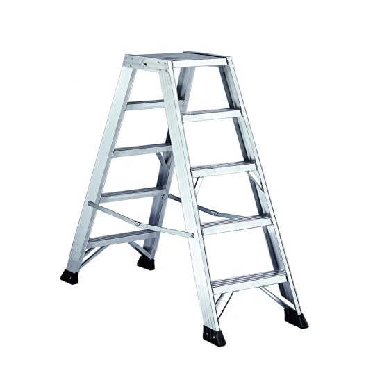 Svelt Scala Alluminio 5 gradini Antisivolo, Professionale con Piattaforma Maggiorata Due Tronchi di Salita Robusta e Piedini Antisdrucciolo