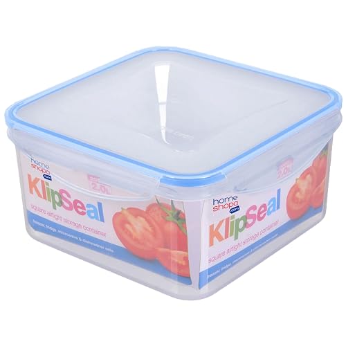 Image of HOMESHOPA Plastic Airtight Food Storage Container, 1 Pack 2 Litre Square Leakproof Stackable Container with Clip-Lock Lid, BPA Free Reusable Meal Prep Lunch Box, Microwave Freezer & Dishwasher Safe