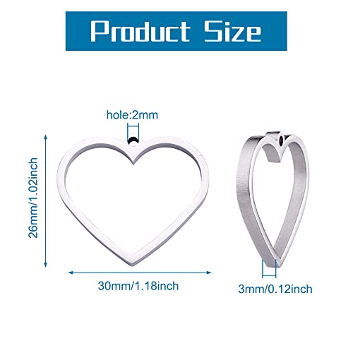 Cheriswelry 10Pcs 304 Stainless Steel Heart Open Bezel Pendants Hollow Heart Frame Pendants Metal Pressed Flower Charms 26Mm For Women Girls Diy Epoxy Resin Jewelry Making Crafts #TOP1