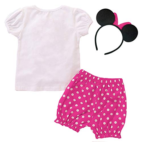 Odasdo Infant Baby Girl 1St First Birthday Cake Smash Outfit Cotton Short Sleeve T-Shirt Top Polka Dots Shorts Pants Ear Bowknot Headband 3Pcs Clothes Set Photo Props Hot Pink 12-18 Months #TOP1