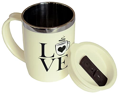 Image of Kuber Industries Insulated BPA Free Plastic Coffee Mug with Lid Pack of 2 (Cream)