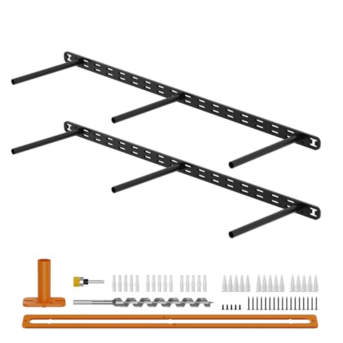 2pcs Floating Shelf Bracket Heavy Duty,Decorative Floating Shelf Hardware Hidden Black Metal Fireplace Mantel Brackets (28"X8"X1.0" with Tools)