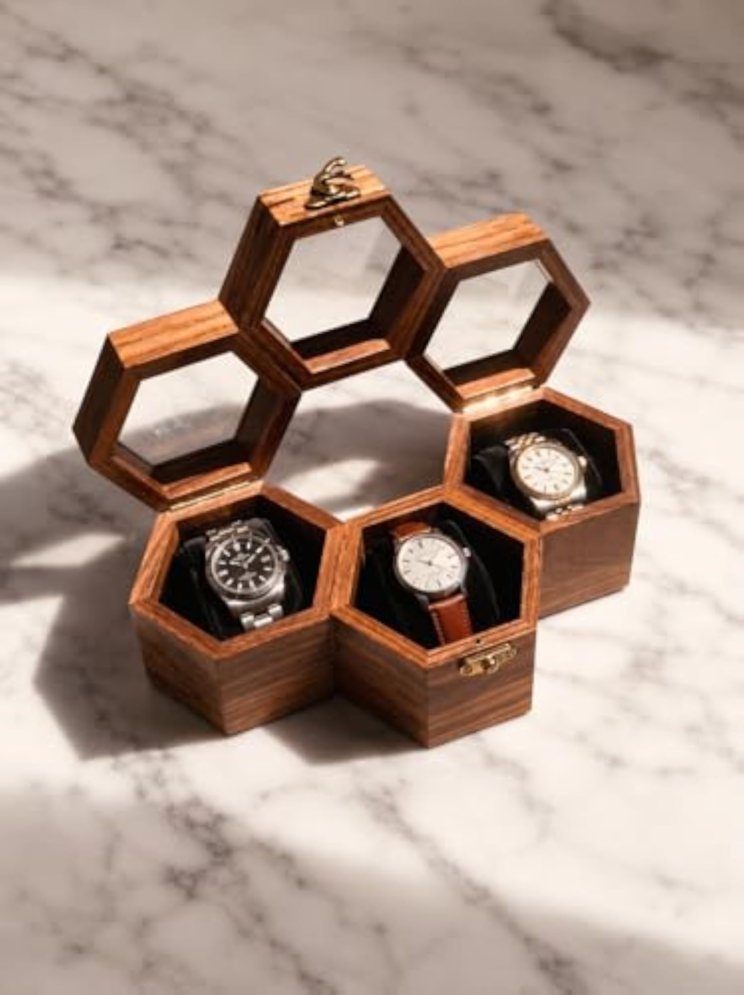 HandCrafted Hexagonal Watch Storage Box for Men