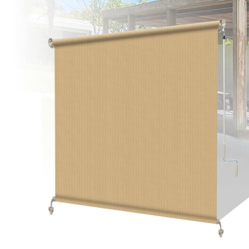Shade&Beyond Outdoor Roller Shades 8' W x 8' H, Patio Roll Up Blinds 220 GSM Shade Cloth Roll for Porch Gazebo Pergola Balcony Backyard, Wheat