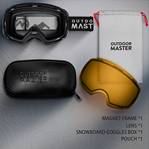 Image of OutdoorMaster Ski Goggles PRO, OTG Snow Goggles with Interchangeable Lens | Frameless quick-change magnetic ski goggles for men and women with anti-fog, OTG fit, UV400 protection, carry case.