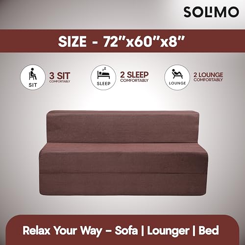 Image of Amazon Brand - Solimo 3 Seater 5 * 6 Jute Fabric Washable Cover Sofa Cum Bed 3 Seater Double Foam Fold Out Sofa Cum Bed (Finish Color - Brown Delivery Condition - Pre-Assembled)