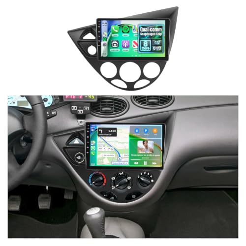 KYNNT 8Core 4G+64G Car Radio for Ford Focus 1998-2006 with Qual-comm Snapdragon chip, Wireless Carplay Android Auto, GPS 5GWiFi, 9 Inch IPS Touchscreen Radio, Mirror Link Camera