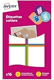 Taille : 44 x 64 mm AVERY - Sachet de 16 étiquettes autocollantes ultra-résistantes blanches à bordure colorée. Format 44 x 64 mm