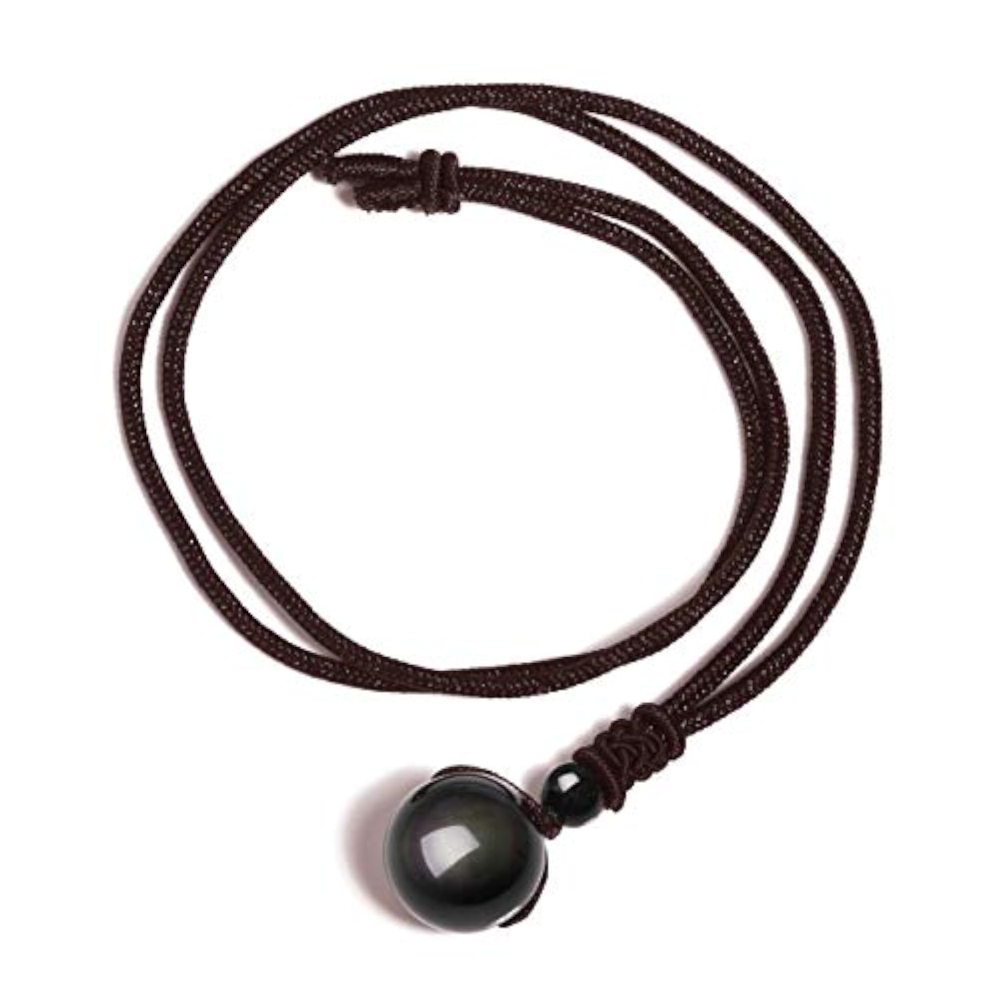 Unisex Natural Black Obsidian Rainbow Eyes Stone Pendant Necklace