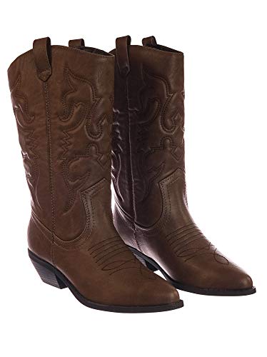 Image of Soda Women's Mug Round Toe Faux Suede Stacked Heel Western Ankle Bootie
