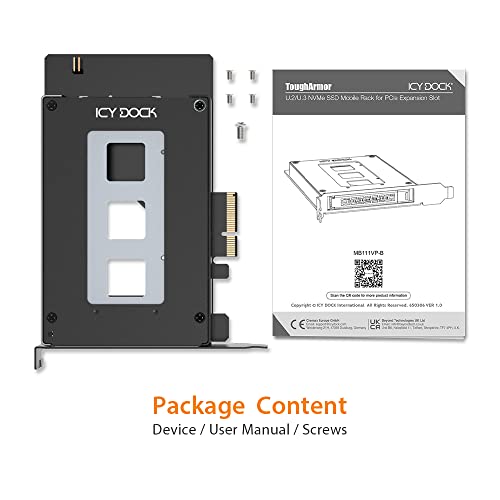 Icy Dock Scheda Adattatore Pcie, Adattatore Ssd Nvme U.2/U.3 Con Rack Mobile, Per Ssd Pcie 4.0 Nvme U.2/U.3 In Slot Pcie X4 / X8 / X16 - Tougharmor MB111VP-B - 9