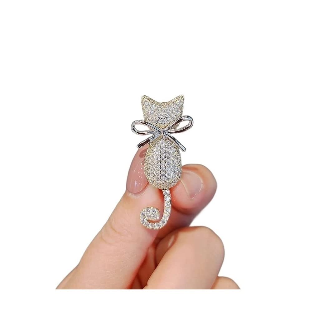 KYUSAR Brosche Broschen Niedliche Katze Brosche Trend Persönlichkeit Tier Pin Knopf Pullover Mantel Western Accessoires Brosche Broschen FüR Kleidung (Blue : Silver, Size : 4.3 * 2.0cm)