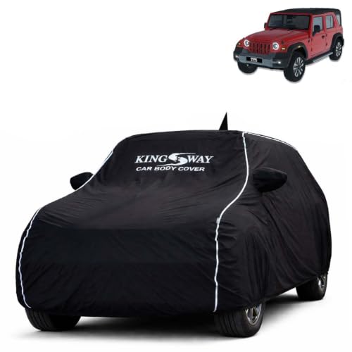 Image of KINGSWAY Super Waterproof Car Cover Only with Mahindra Thar Roxx (Year 2024 Onwards - All Model) | Mirror and Antenna Pockets | All Weather Car Body Cover with Silver Piping | Black