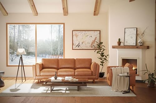 Image of Valencia Artisan Full Leather Sofa 88 inch - Pure Full Italian Nappa Leather Couch, Solid Wood Accent, Ultimate Comfort, Cognac Tan