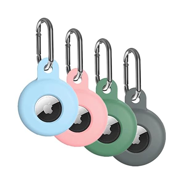 4 Pack Airtag Holder for Apple Air Tag Holder, Airtag Case with Anti-Lost Keychain Key Ring, Silicone Protective Cover Suitable for Kids’ Backpacks, Dog Collars, Multi-Color Airtag Accessories