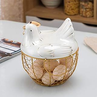 Egg Storage Basket -- Egg Holder Chicken Shape Ceramics Metal Mesh Wire Egg Storage Basket,Kitchen Storage Baskets Holder Rack,Bread Basket Fruit Basket Kitchen Storage Basket