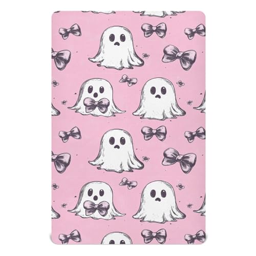 Image of Caikeny Fitted Crib Sheet for Boys Girls Cute Ghost Coquette Bows Halloween Flowers Baby Crib Sheets Bassinet Sheets Crib Mattress Bed Sheets for Toddler Newborn Infant 27 x 39 in