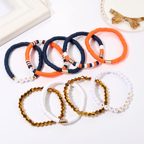 boderier 9PCS Game Day Bracelets Stackable Heishi Beaded Stretchy Bracelets LOVE GAME DAY Football Team Jewelry Sports Fan Bracelets Earrings Accessories Gifts3