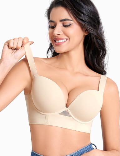 Push Up Padded Bras for Women Add 2 Cups Longline Plunge T Shirt Everyday Bra Underwire Support4