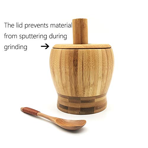 Wooden Mortar And Pestle Set With A Lid And Spoon #TOP4