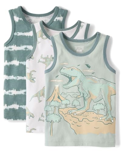 The Childrens Place Baby Boys and Toddler Assorted Tank Top Green Dinos 3-Pack 3 Years