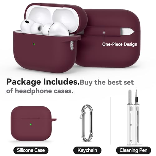 Image of Ljusmicker for AirPods Pro 3 Case 2025 with Cleaner Kit,Wine Red | Soft Silicone Protective Cover for Apple AirPod Pro 3rd Generation Case with Keychain for Women Men,Shockproof