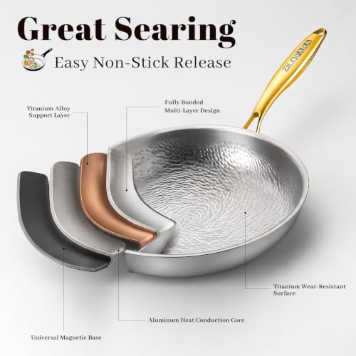 Image of Titanium Pans for Cooking, 12 inch Titanium with Lid Hammered Frying Pan