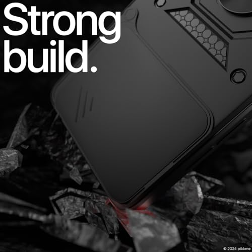 Image of Pikkme Back Cover for iQOO Neo 10R 5G / iQOO Z9 Turbo 5G / Vivo Y200 GT 5G | Sliding Camera Shield with Ring Stand | D10 Full Camera Protection Bumper Case (Black)