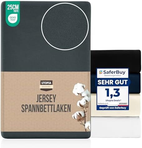Utopia Bedding Jersey Spannbettlaken Anthrazit 90 x 200 cm | Matratzenhöhe Bis 25 cm - Bettlaken Baumwollmischung