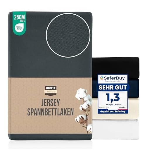 Utopia Bedding Jersey-Spannbetttuch - Poly-Baumwolle - 35 cm Tiefe Tasche (180 x 200 cm, Anthrazit)
