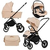 BabyLux® Poussette 3en1 Set Rosso, Pliable Léger Set De Poussettes Combinées Incl. Baignoi...