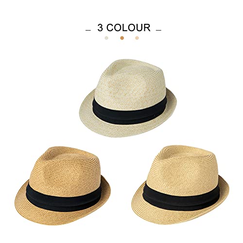 Jeff&Aimy Panama Derby Straw Fedora Hat Mens Foldable Trilby Summer Beach Sunhat Short Brim Cuban Jazz Cap Medium Kahaki #TOP6