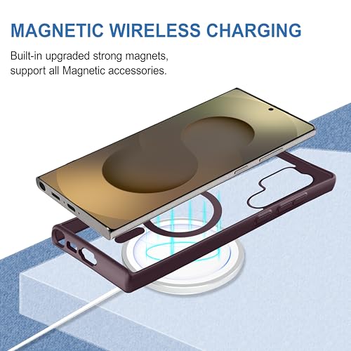 Image of CEDO Cover for Samsung Galaxy S25 Ultra (5G) | Compatible with MagSafe Wireless Charging | Designed with Magnetic Lock Shockproof Phone Bumper Transparent Back Case Cover (Wine Red)