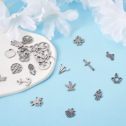 Craftdady 100Pcs Assorted Stainless Steel Pendants Flower Tree Of Leaf Hollow Round Charms Blank Heart Star Butterfly Tags Hanging Ornaments For Jewelry Craft Making #TOP7