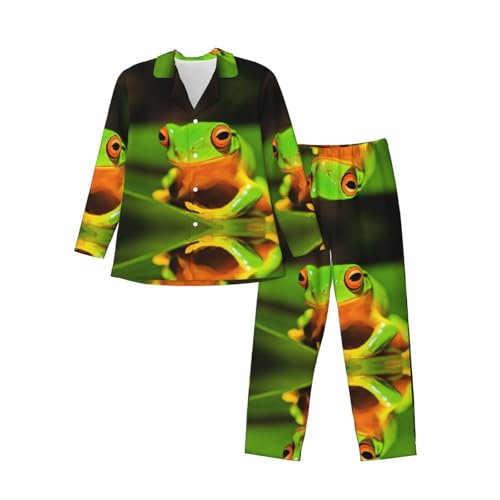 Pyjama homme imprimé grenouilles arborées ensemble doux à manches longues boutonné