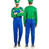 RioRand Plumber Costume for Kids Men Halloween Cosplay Boys Jumpsuit Fancy Role Play Outfit with Accessory (XL(Height 69-71'), Green Adult)