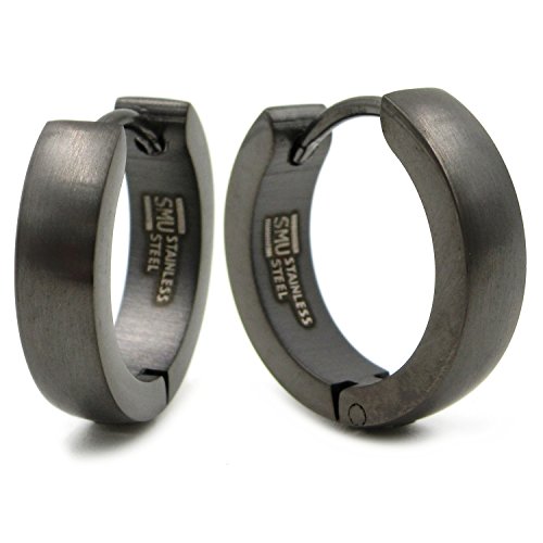 Stainless Steel Curved Face Round Hoop Earrings Gold Black 16mm Diameter