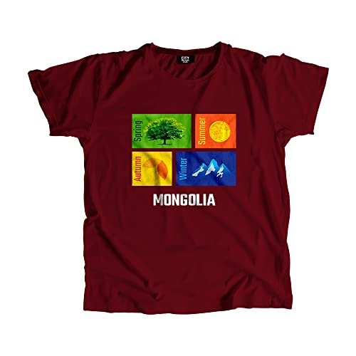 T-Shirt Mongolia Seasons Maroon mixte en coton confortable pour le quotidien