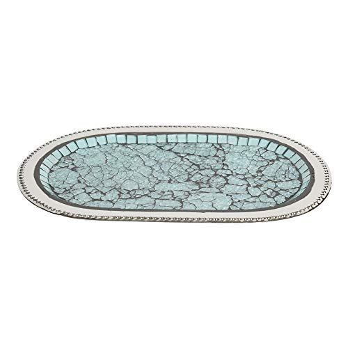 Nu Steel Iceberg Collection Amenity, Metal Cosmetic Organizer, Hand Towel Storage Tray, Bathroom Vanity Countertop, Aqua Mosaic Finish #TOP24