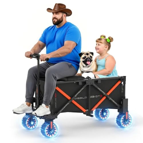 WISELD GT3 4WD Off Road Electric Wagon Cart Heavy Duty with Seat, 1300 Lb Utility Cart with 3000W Motor Hauler All-Terrain, Rideable & Tow-Assist Motorized Cart for Camping, Garden, Farm...