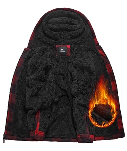 Image of GEEK LIGHTING Boys Flannel Jacket Sherpa Lined Hoodies Zip Up Fleece Plaid Shirt Jackets Winter Outdoor Coat Warm